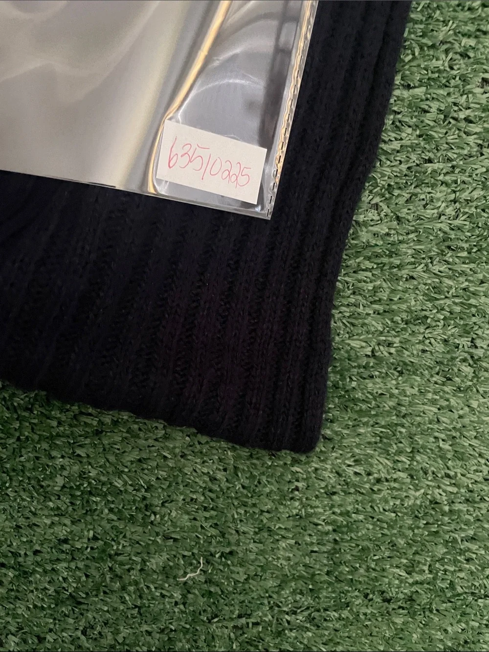 Ralph Lauren Navy Ribbed Knit Scarf with Red Polo Embroidery